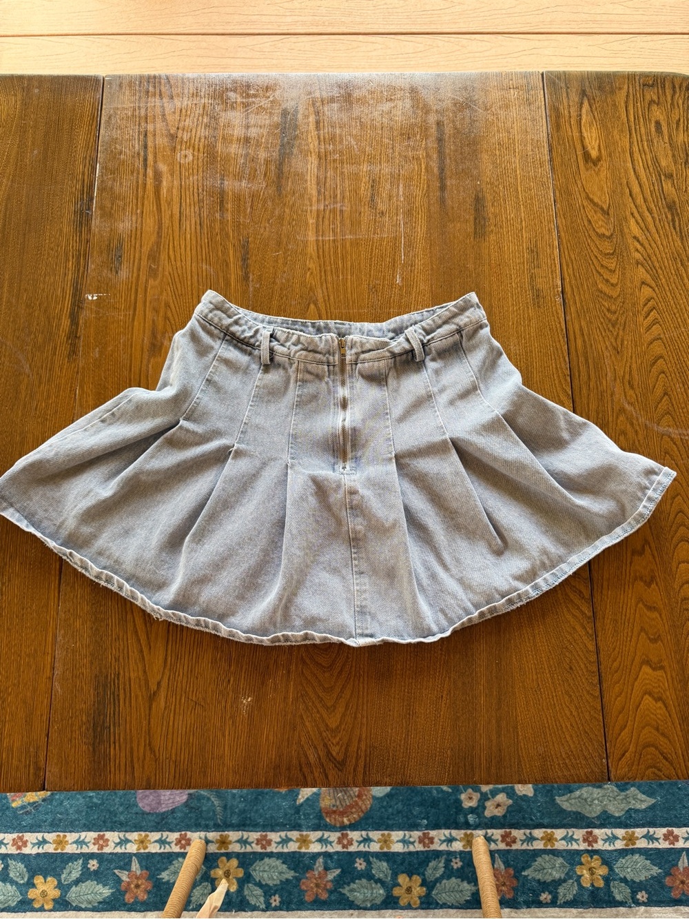Y2K Light Wash Denim Circle Skirt | Pleated Mini Skirt | XS Fit